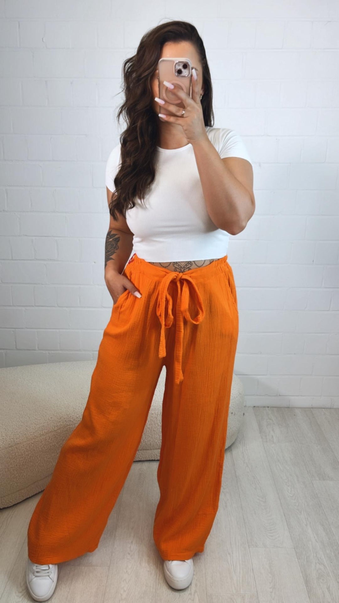 schlichte Musselin Hose, Tunnelzug mit Musselinband / orange Art. 10570