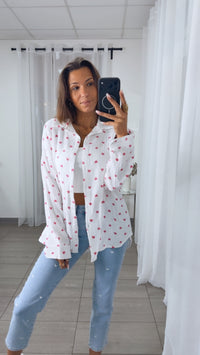 KURZE HERZEN Musselin Bluse / weiß - pink Art.15020