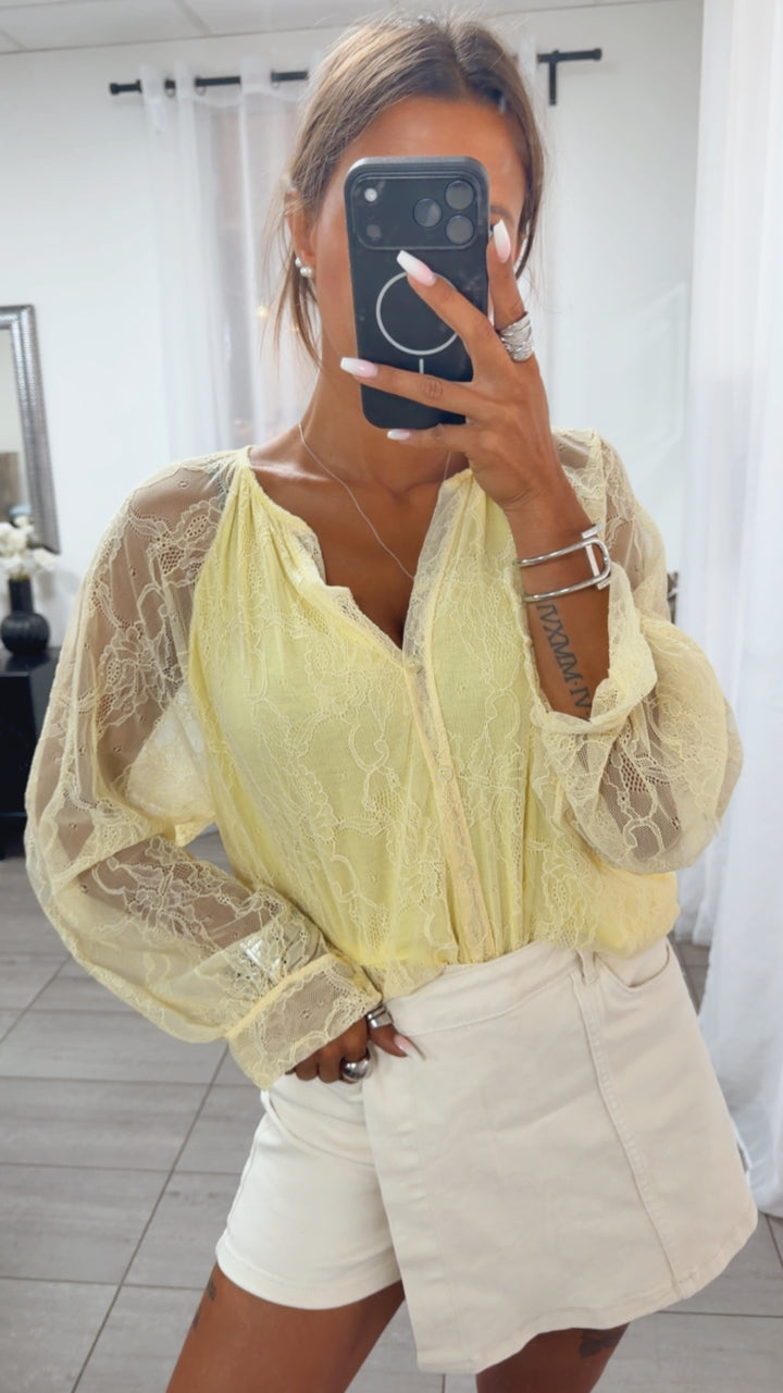 Spitzen Bluse " soft Romance " / soft gelb Art. 15526