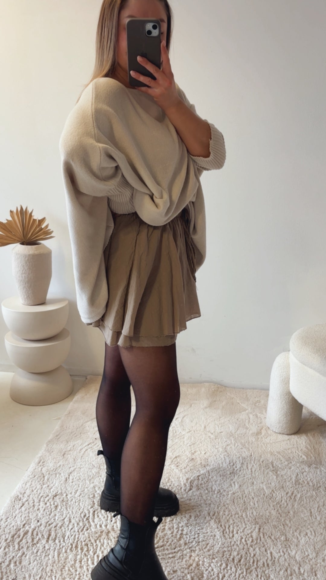 zeitloser, leichter Hosen Rock / taupe - dunkel beige Art. 13175