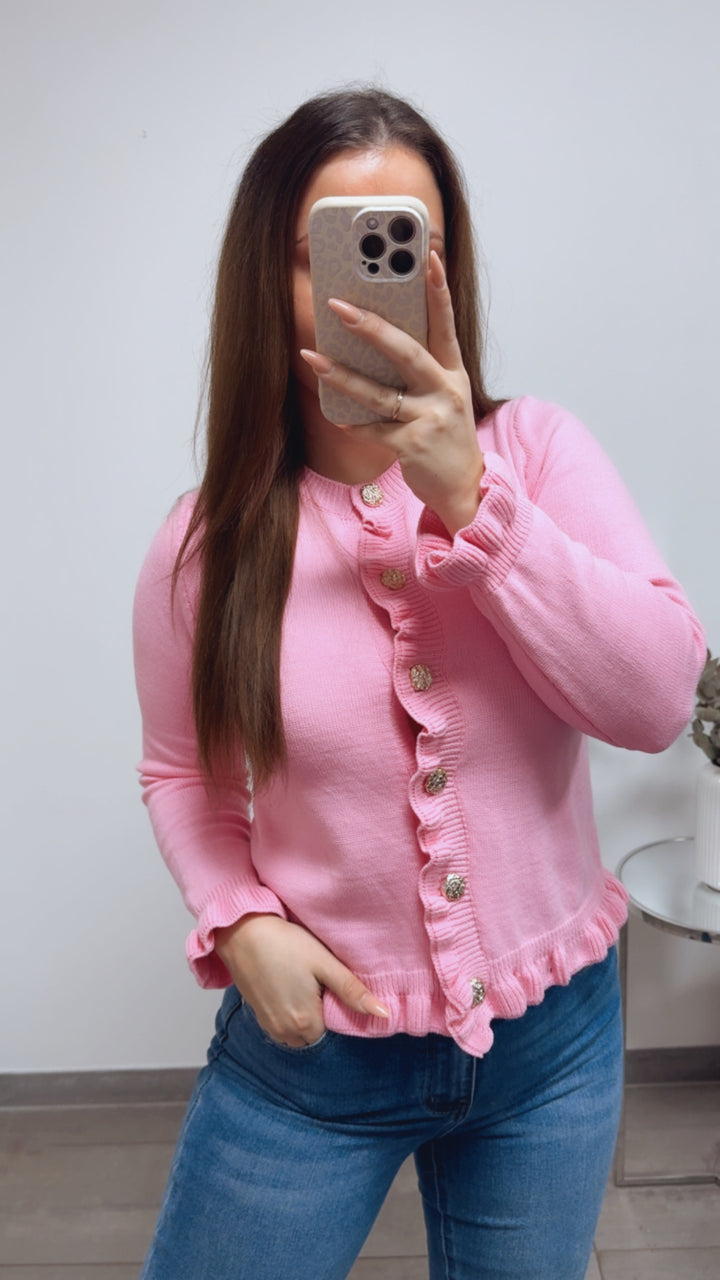 VOLANT leichter Strick Cardigan, goldene Knöpfe / soft pink Art. 13802