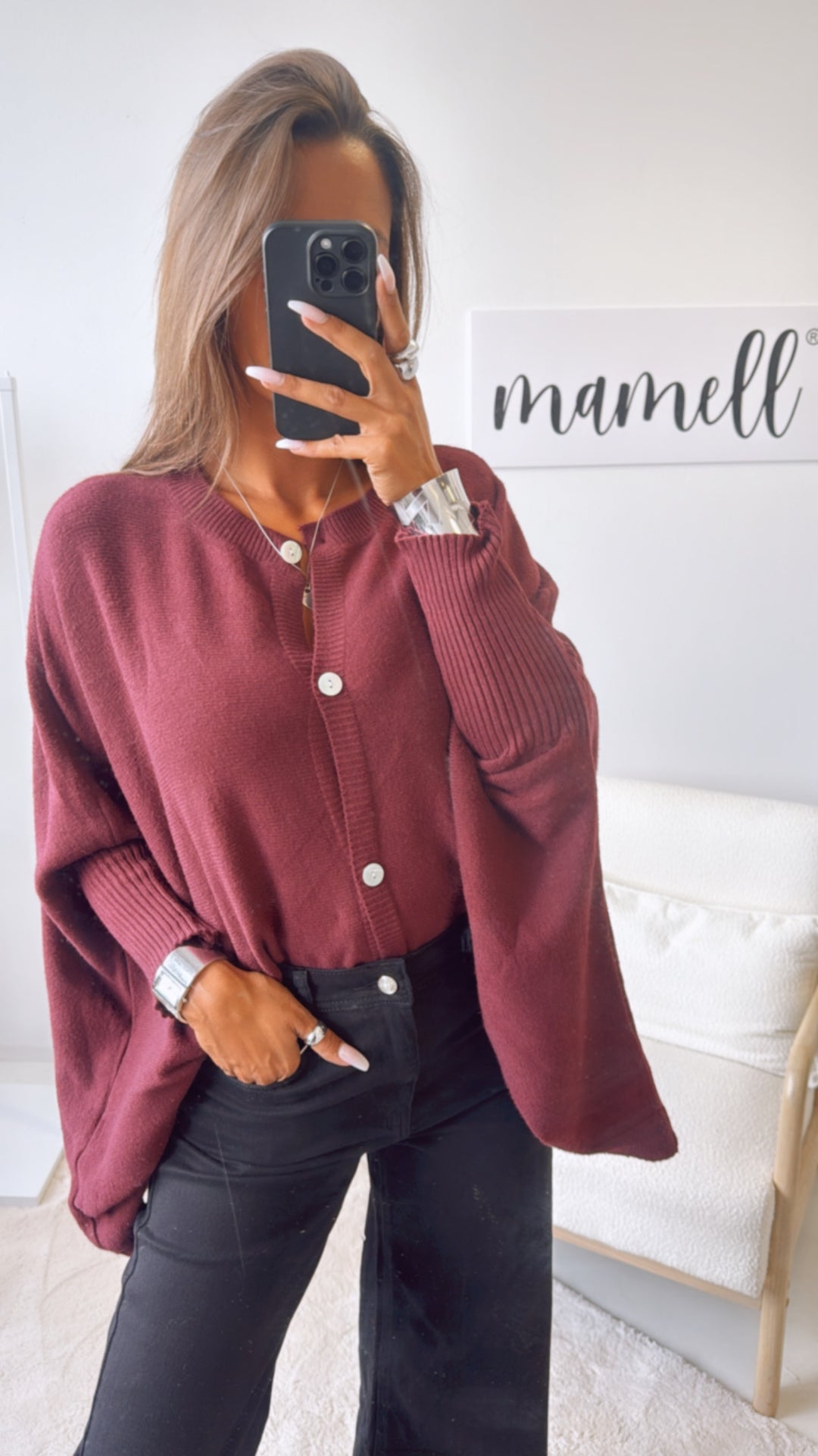 ultra weicher Cardigan / Pullover mit Fledermausärmeln / burgunder rot Art.11264