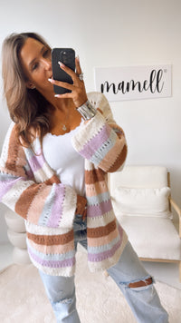 offener Cardigan mit Loch Strick Muster / creme - camel - nude - hell blau - flieder Art. 10943
