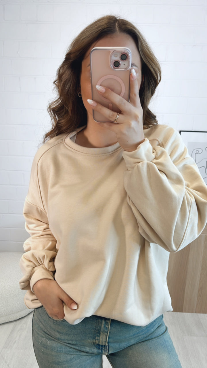 Long Pullover mit Ziernaht / beige Art. 9405