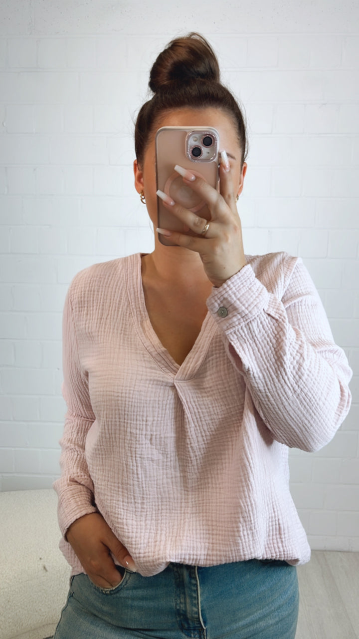 Musselin Bluse ohne Knöpfe / puder rosa Art. 10446