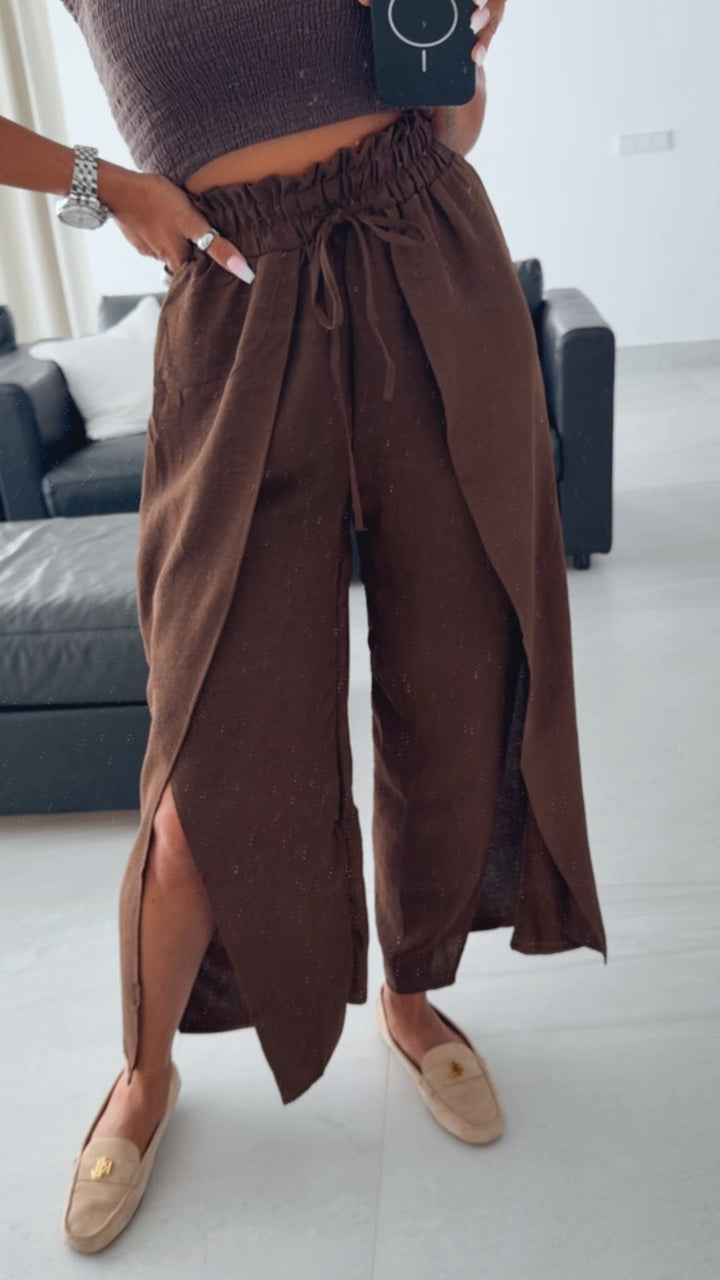 fließende Palazzo Hose mit hohem Schlitz " XYS3375 " / braun Art. 16053