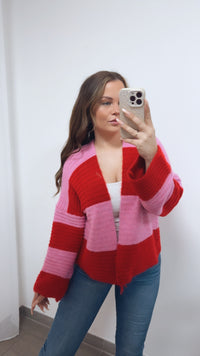 STREIFEN weiter, offener Cardigan / Pink - rot Art. 14686