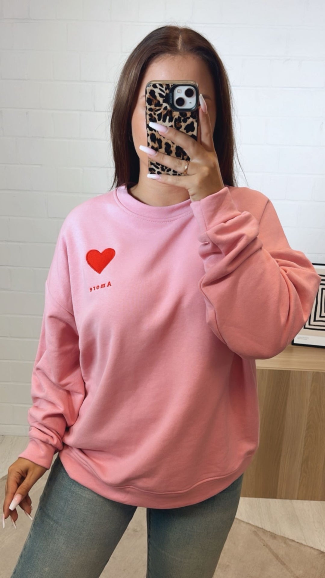 oversize Pullover " Amore " / rosa - rot Art. 12287