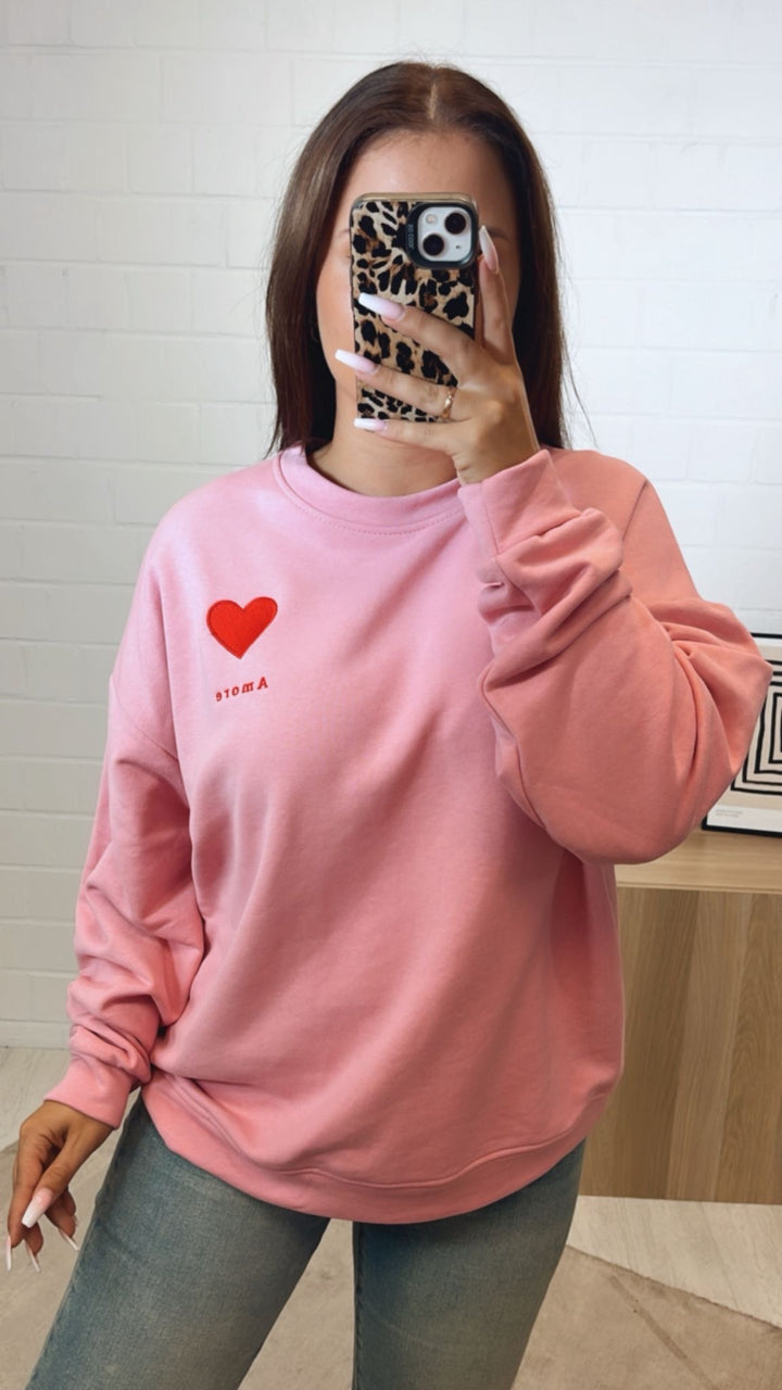 oversize Pullover " Amore " / rosa - rot Art. 12287