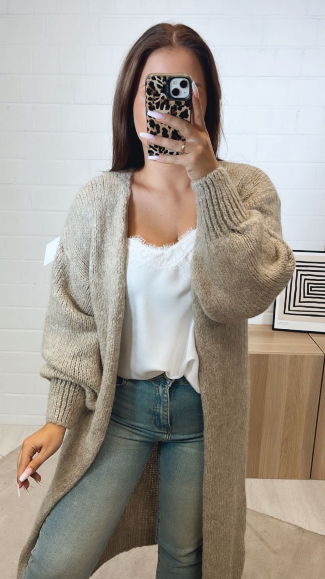 Langer Kuschel Cardigan / beige Art. 12281