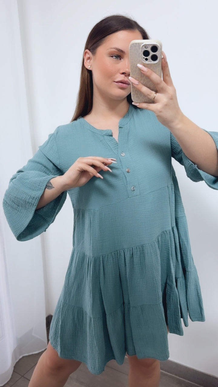 Musselin Kleid / Tunika / light petrol Art. 14464