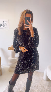 Festtags Kleid mit Struktur und Pailletten / braun - silber Art. 13187