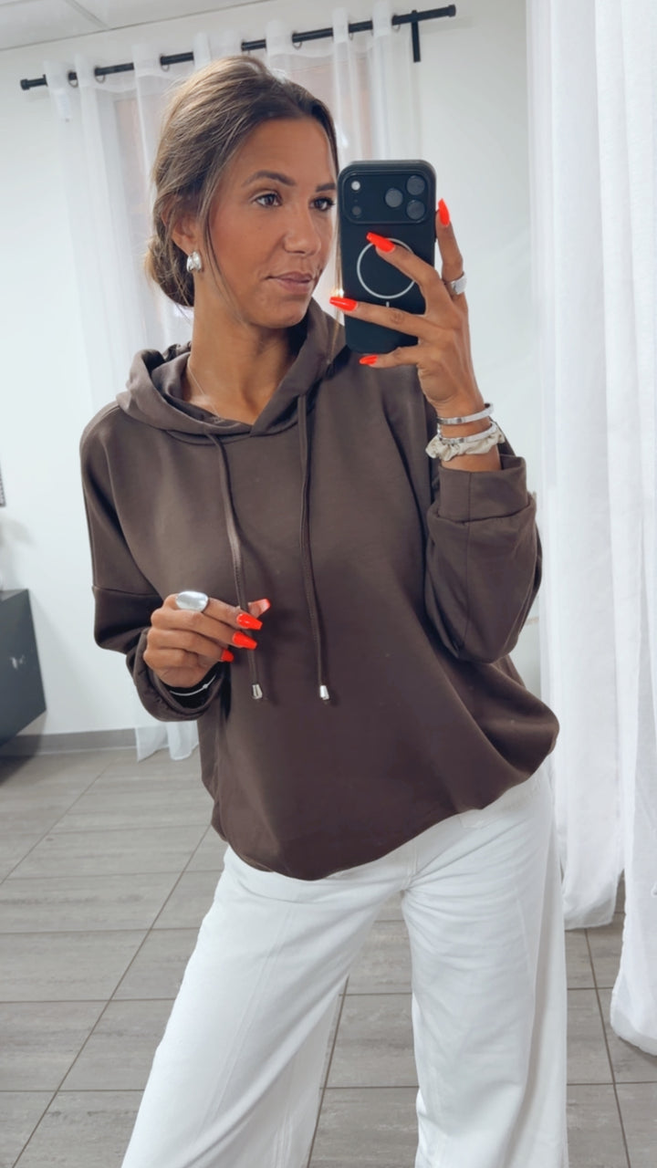Hoodie mit Ballonsaum / braun Art. 16167