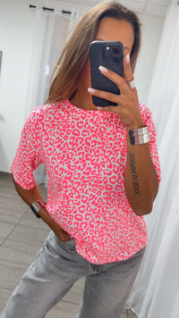 Leo T-Shirt mit lockerem Fit / weiß - neon pink  Art.14846