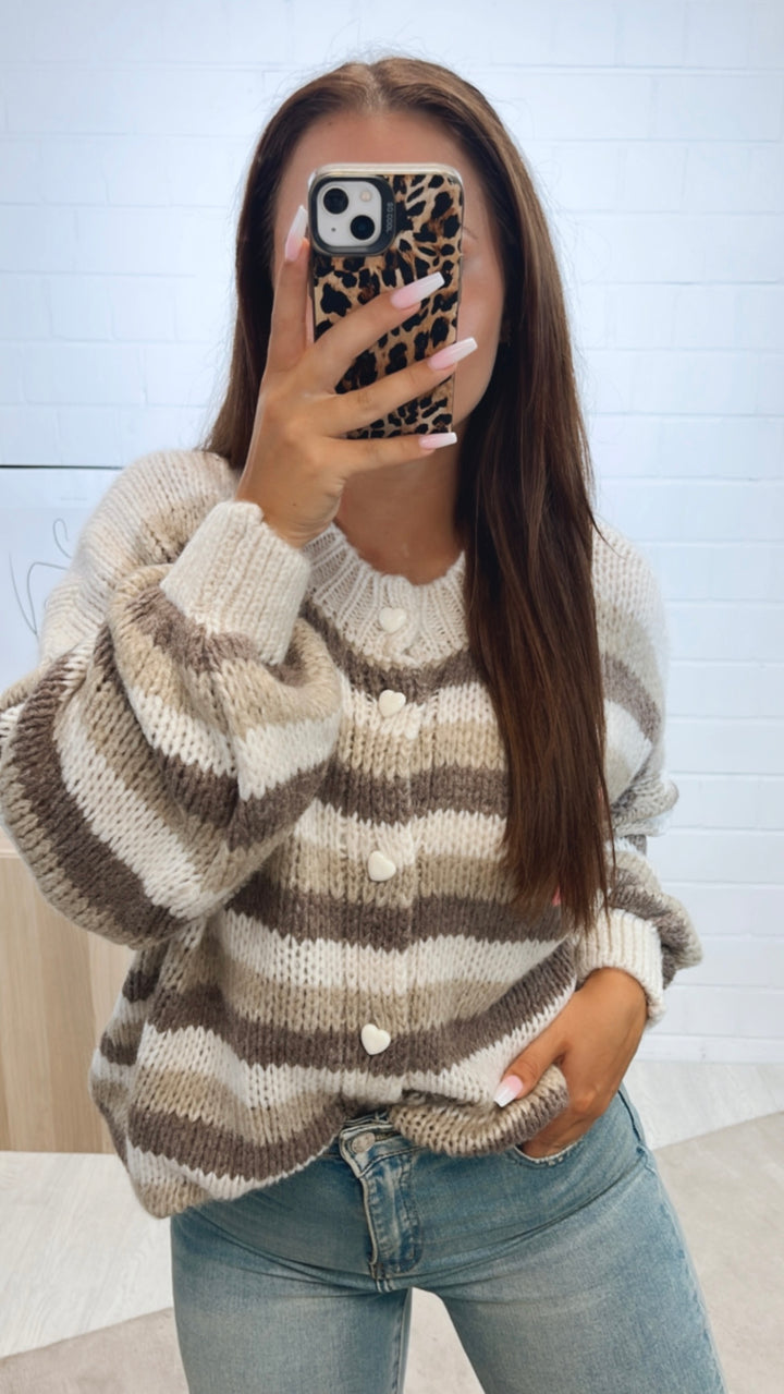 STREIFEN Cardigan " Créme de la Créme " / wollweiss - beige - braun meliert Art. 11159