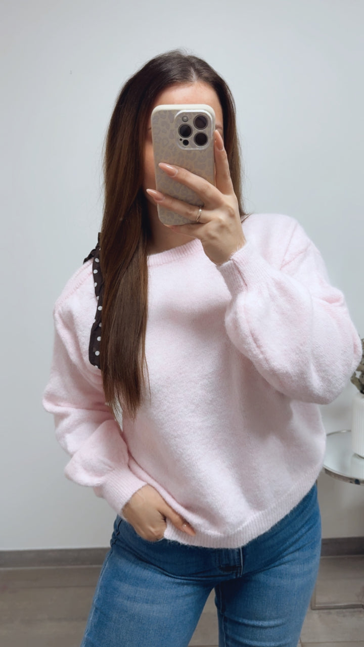 ONE SHOULDER Pullover, Punkte Schleife / soft rosa Art. 13819