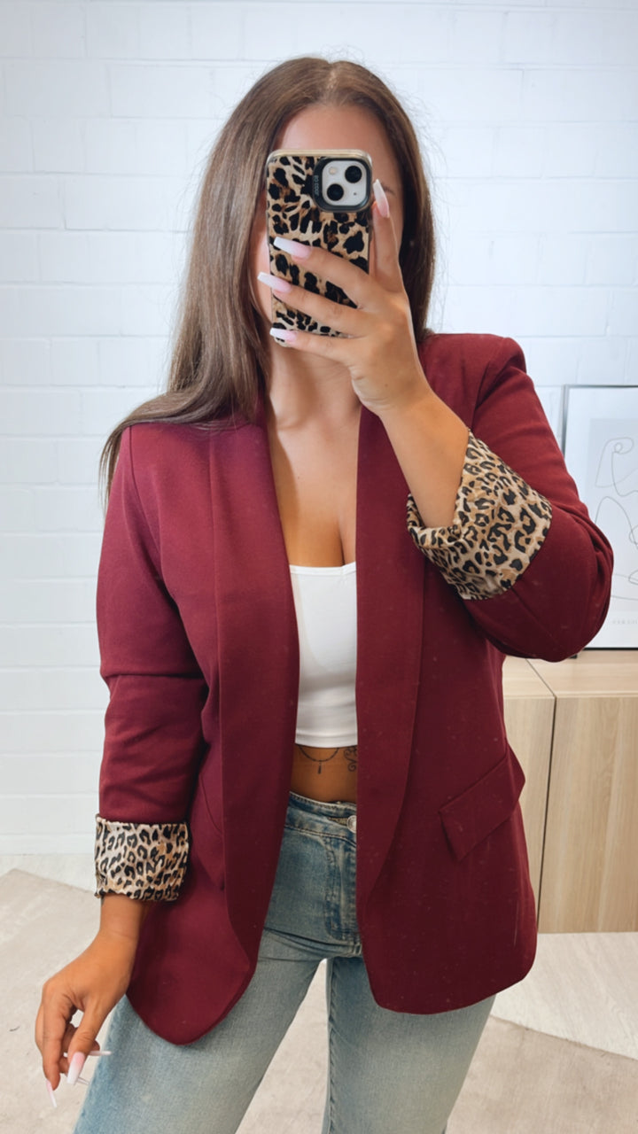 weicher Blazer mit Leo Akzenten / bordeaux rot Art. 11138
