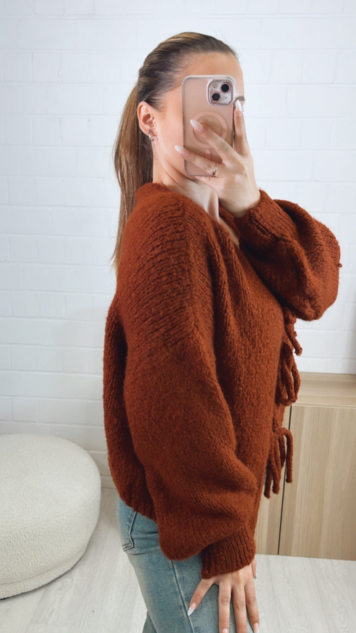 Strick Cardigan zum schnüren / rost Art. 9431