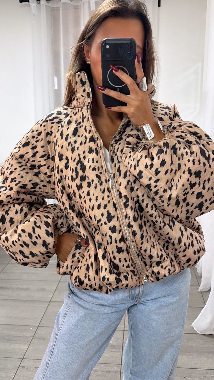 Puffer Jacke / Leo beige - schwarz Art.16485