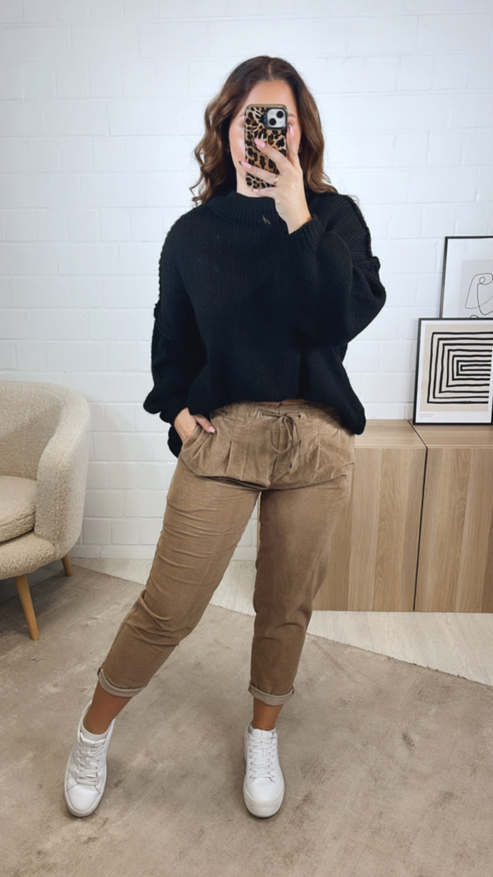 lockere Knitter Optik Hose im Velours Look / camel Art. 12856