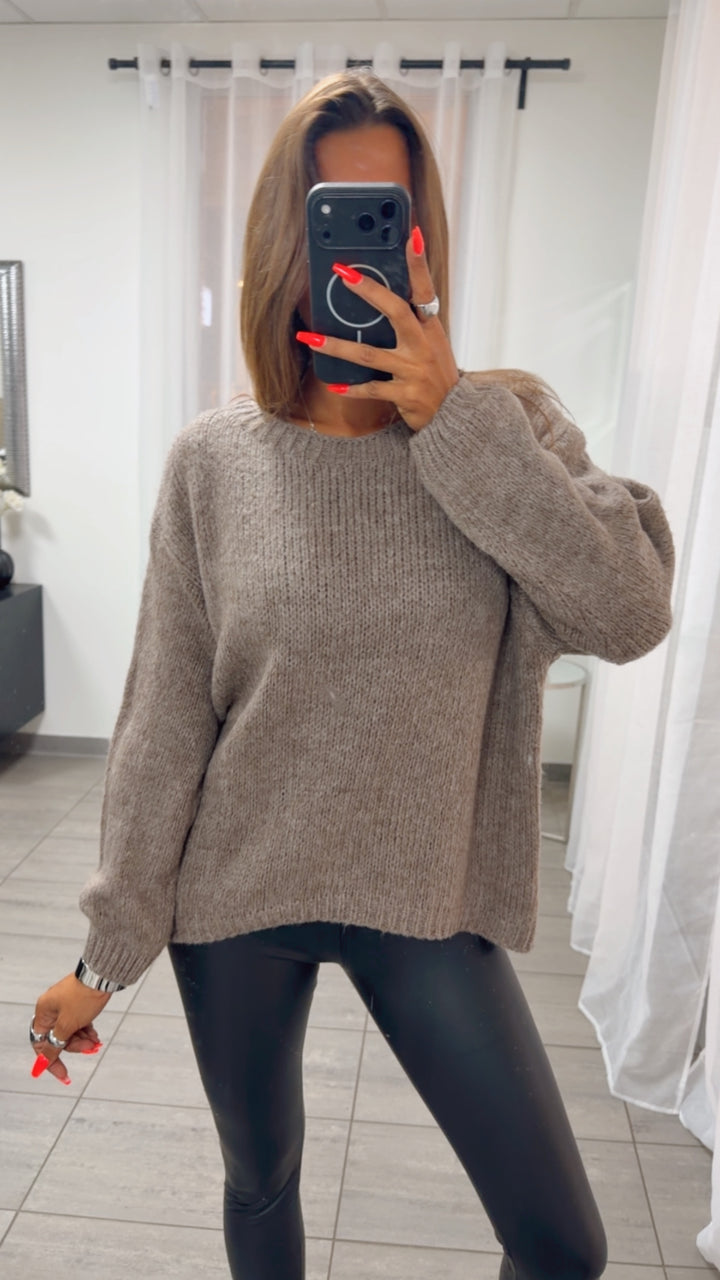 Strick Pullover mit Rundhalsausschnitt / dunkel taupe Art. 16154