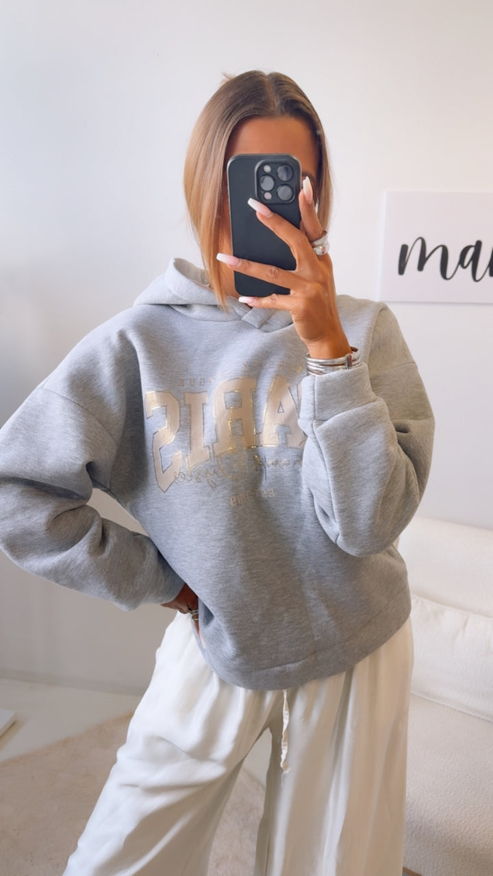 Kapuzen Hoodie " Paris " / hell grau meliert - beige Art. 12485