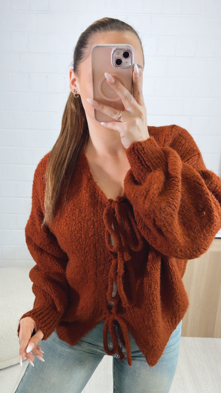 Strick Cardigan zum schnüren / rost Art. 9431