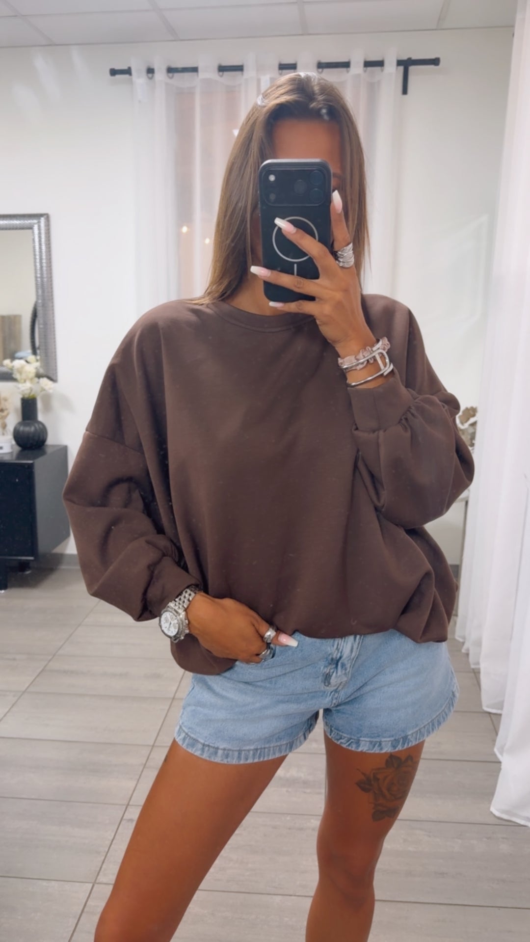 Butterstoff Sweatshirt mit Ballonsaum / braun Art. 15934