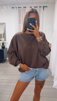 Butterstoff Sweatshirt mit Ballonsaum / braun Art. 15934