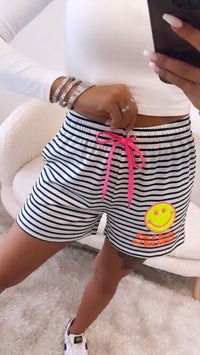 Smiley Streifen Shorts mit neon Akzenten / weiß - marine Art.15611