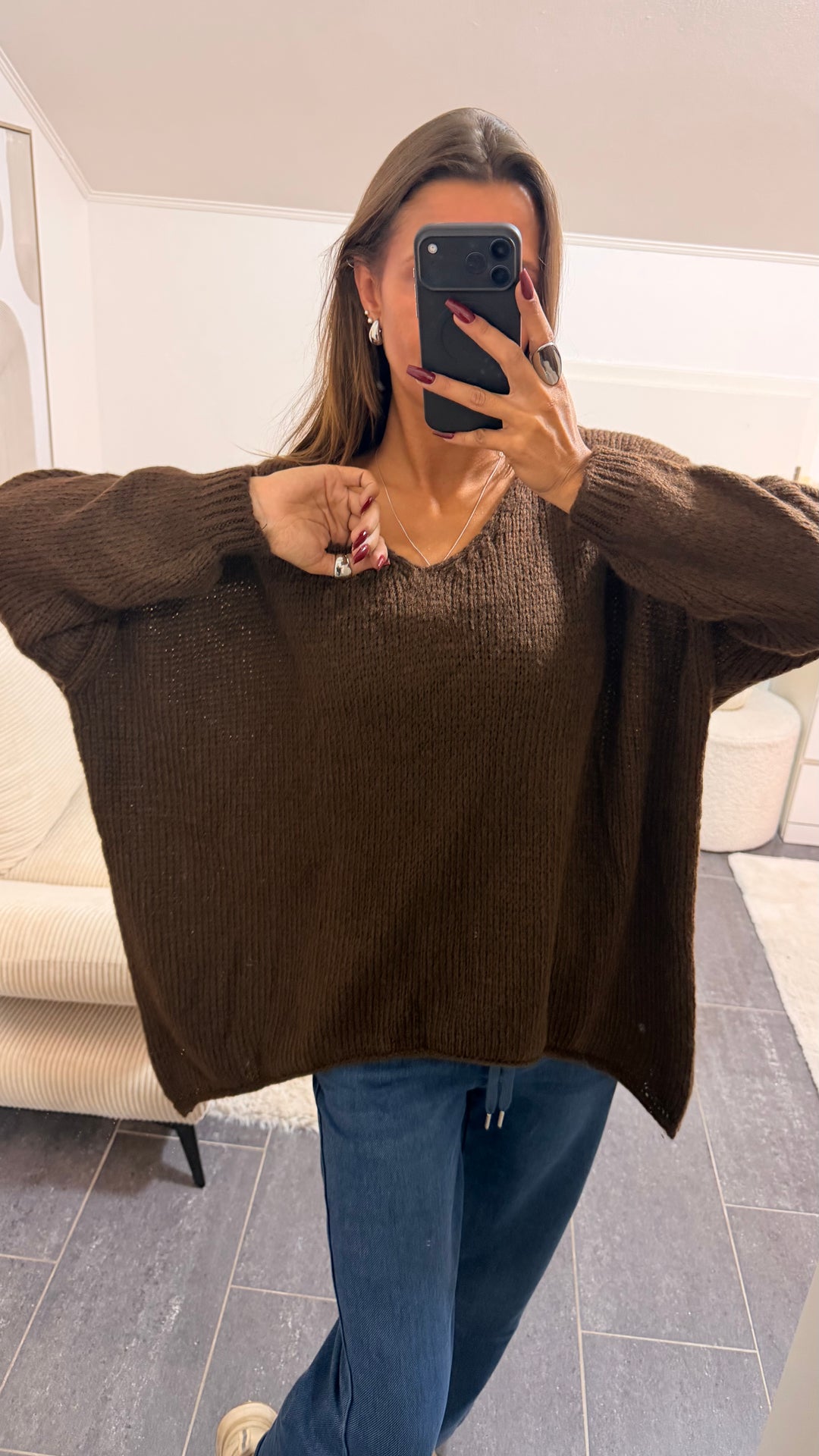 Lockerer Wollfreier Pullover / Schoko braun Art.16560