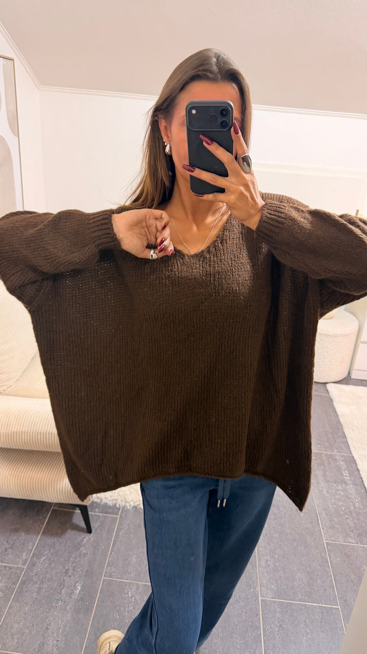 Lockerer Wollfreier Pullover / Schoko braun Art.16560