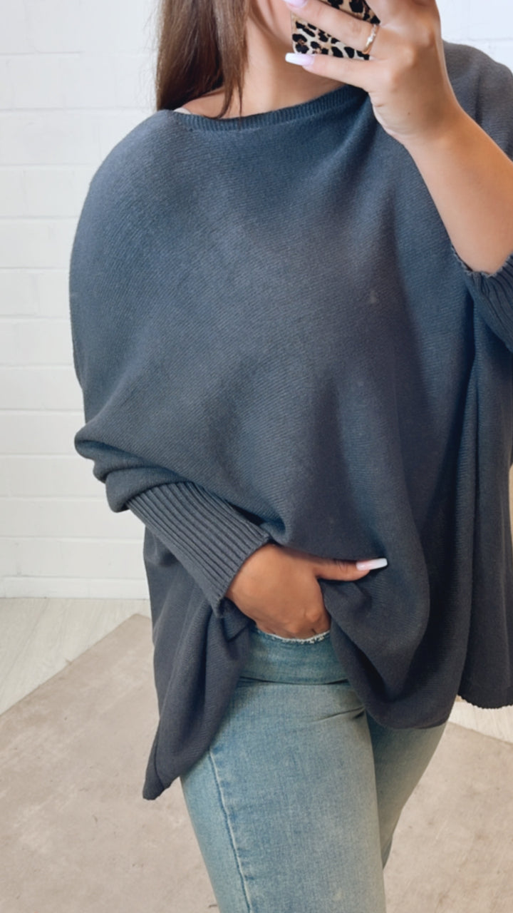 ultra weicher Pullover mit Fledermausärmeln / anthrazit Art. 11215