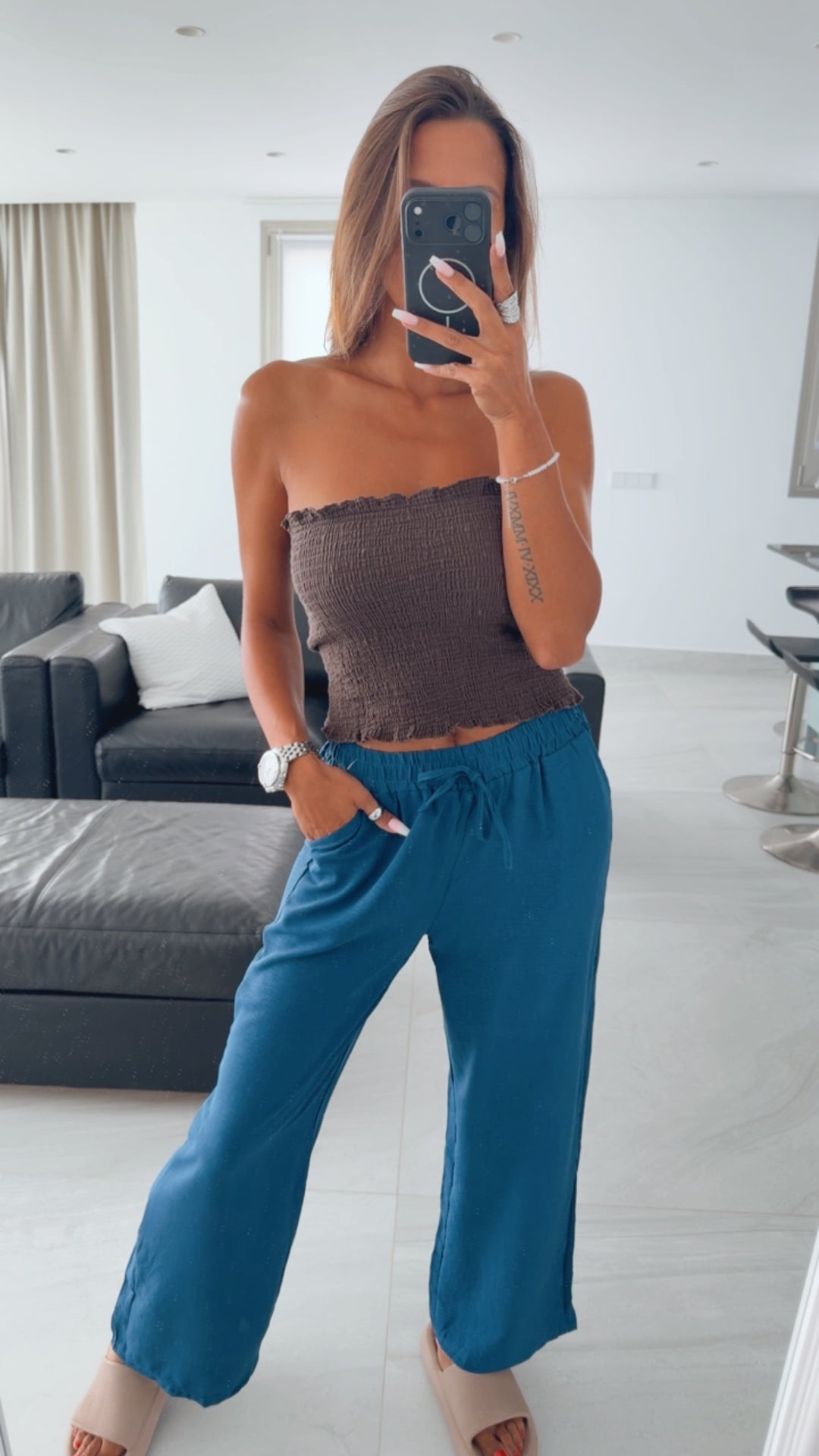 lockere Hose mit elastischen Bund / blau- Petrol Art. 15901