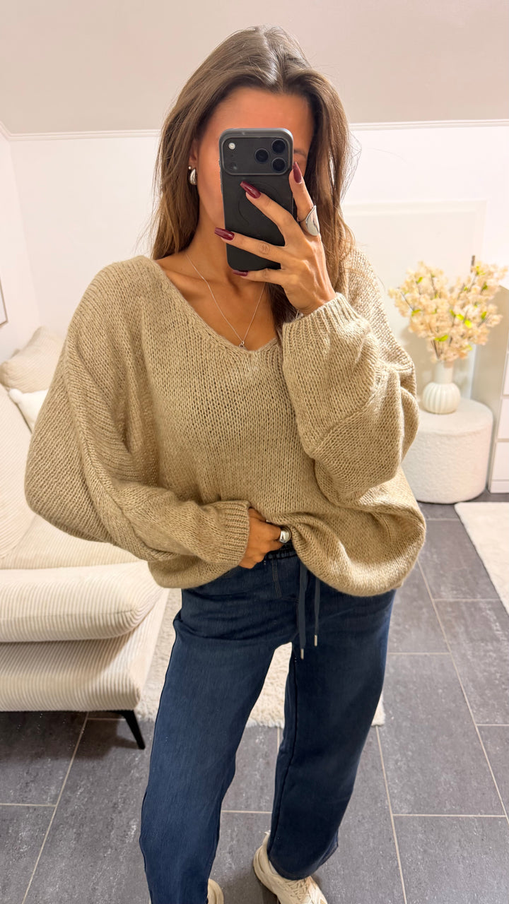 Wollfreier Fledermaus Strick Pullover / beige Art.16557