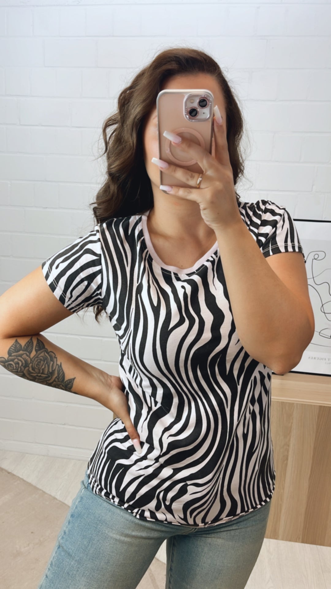 T-shirt im Zebra Print / zart rosa - schwarz Art. 10757