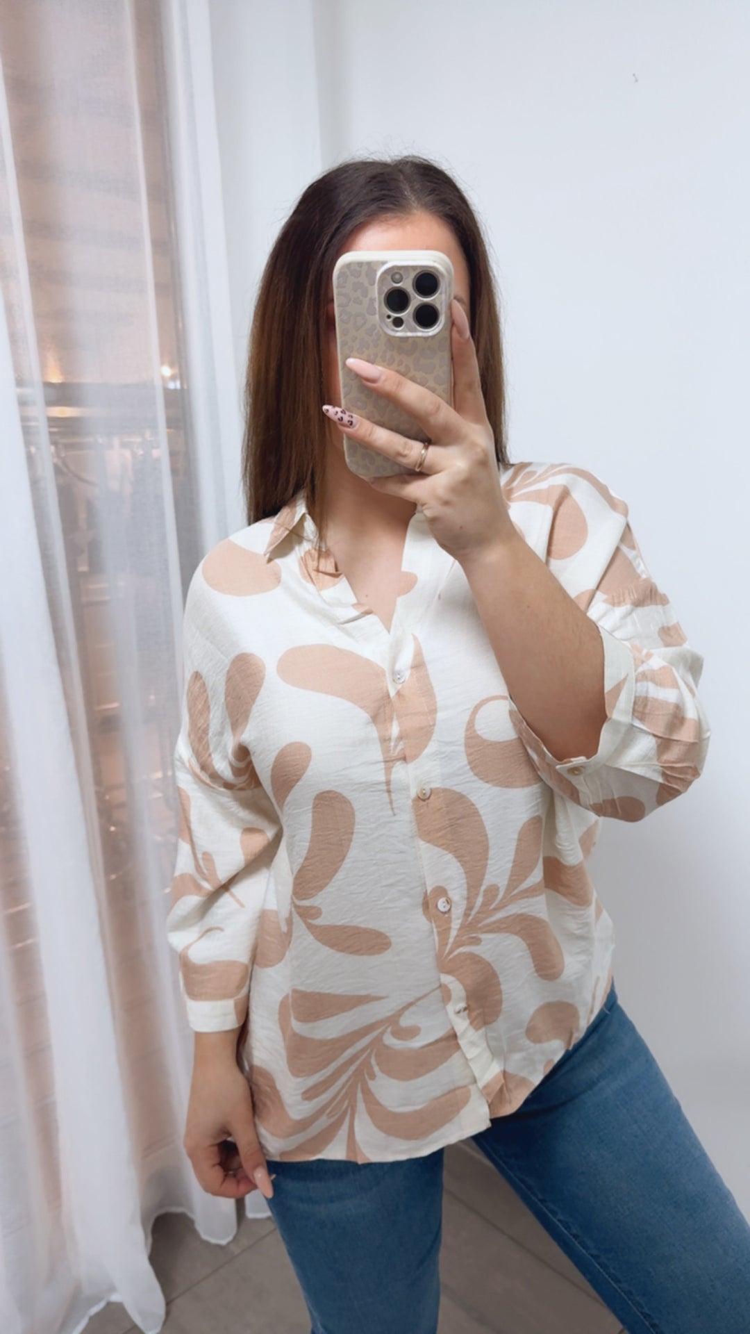 MUSTER Viskose - Leinen Bluse / creme - puder rosa Art. 14022