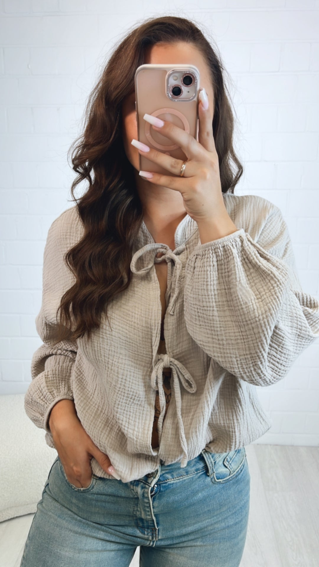 Musselin Bluse zum schnüren / beige Art. 10595