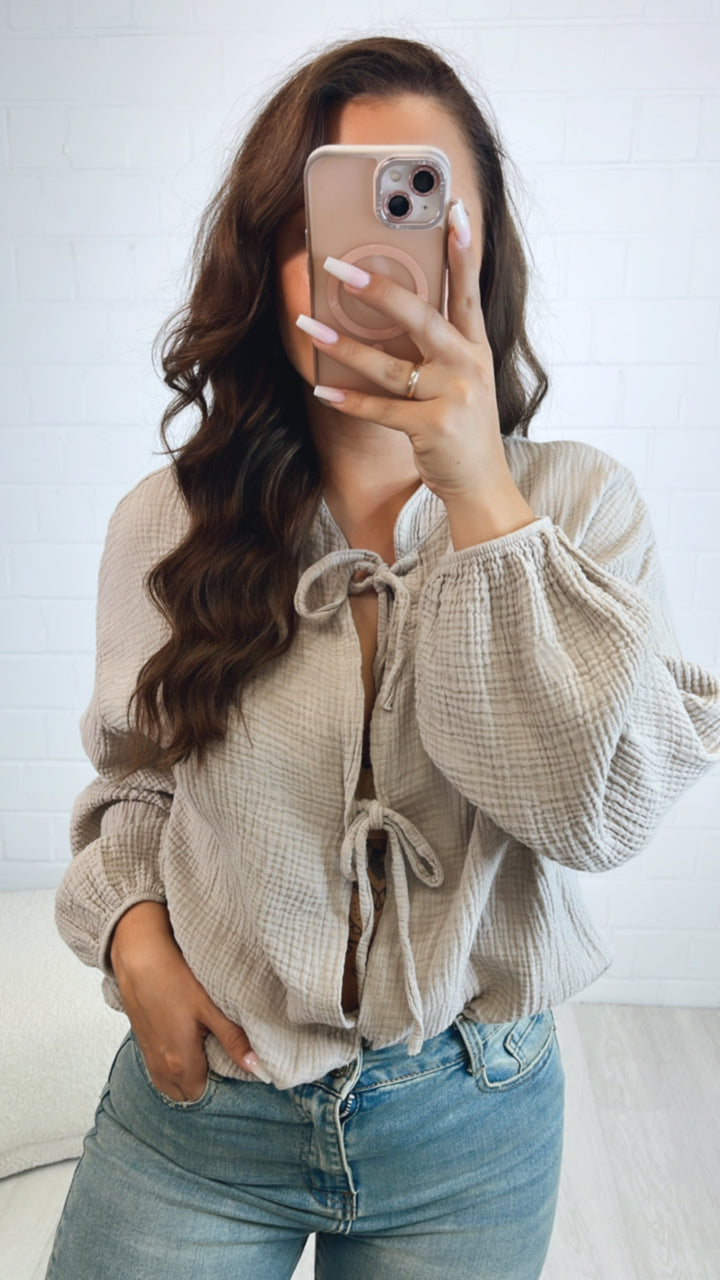 Musselin Bluse zum schnüren / beige Art. 10595