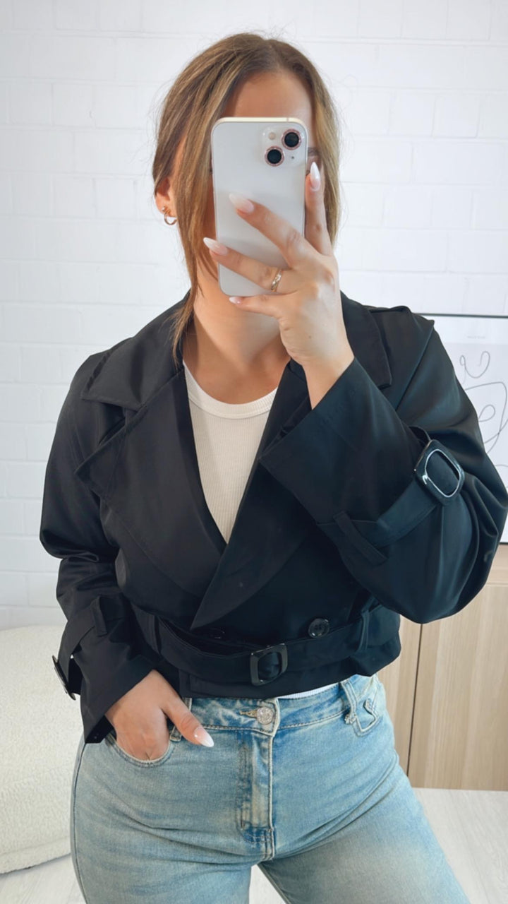 kurze Trenchcoat Jacke / schwarz Art. 5994