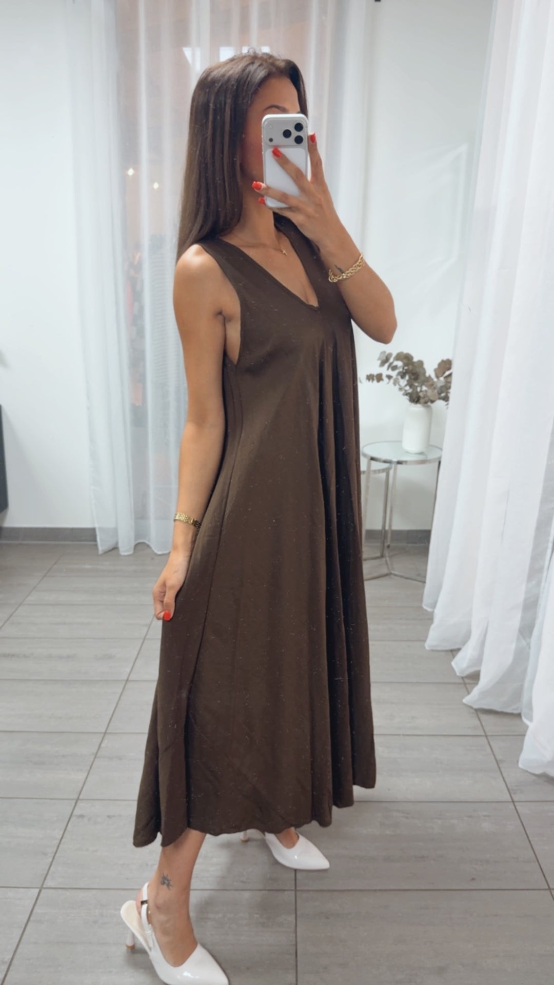 ultra weites Maxi Kleid in A-Linie / braun Art. 15973