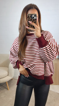 STREIFEN used - Look Sweater / bordeaux rot - creme Art. 12721