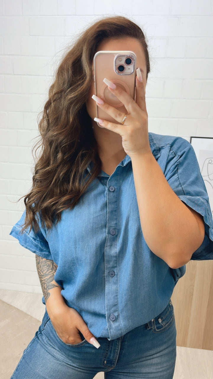 Bluse in Denim Optik mit T-shirt Armen / denim blau DUNKEL Art. 10687