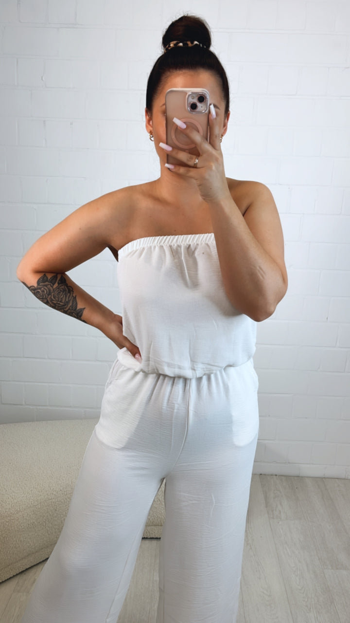trägerloser, langer Jumpsuit / weiss Art. 10488