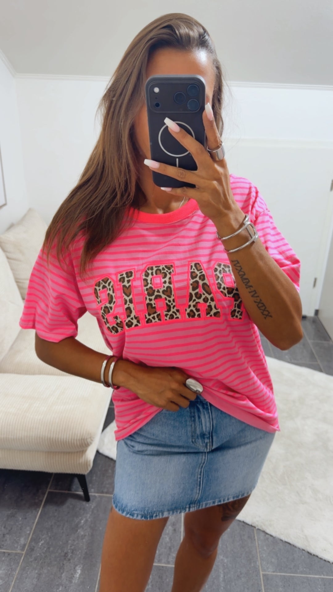 STREIFEN Shirt " Leo PARIS " / Neon pink - pink Art. 15452