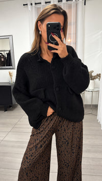 Oversize Strick Cardigan mit Taschen, Strick Knöpfe / schwarz Art. 16456
