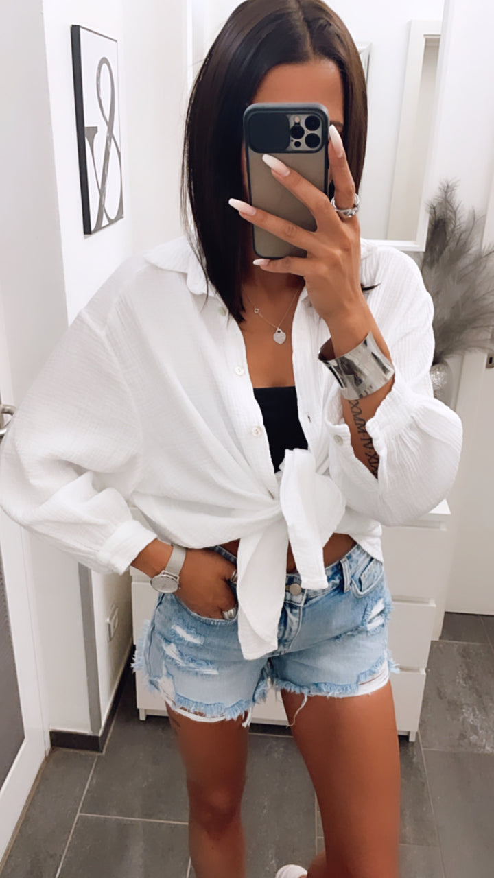 KURZE Oversize Musselin Bluse / weiss Art. 3140