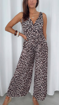 LEO langer Plissee Jumpsuit, schöner Ausschnitt / creme - braun - schwarz Art. 14317