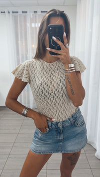T-SHIRT feste SPITZE transparentes Oberteil / beige Art. 15213