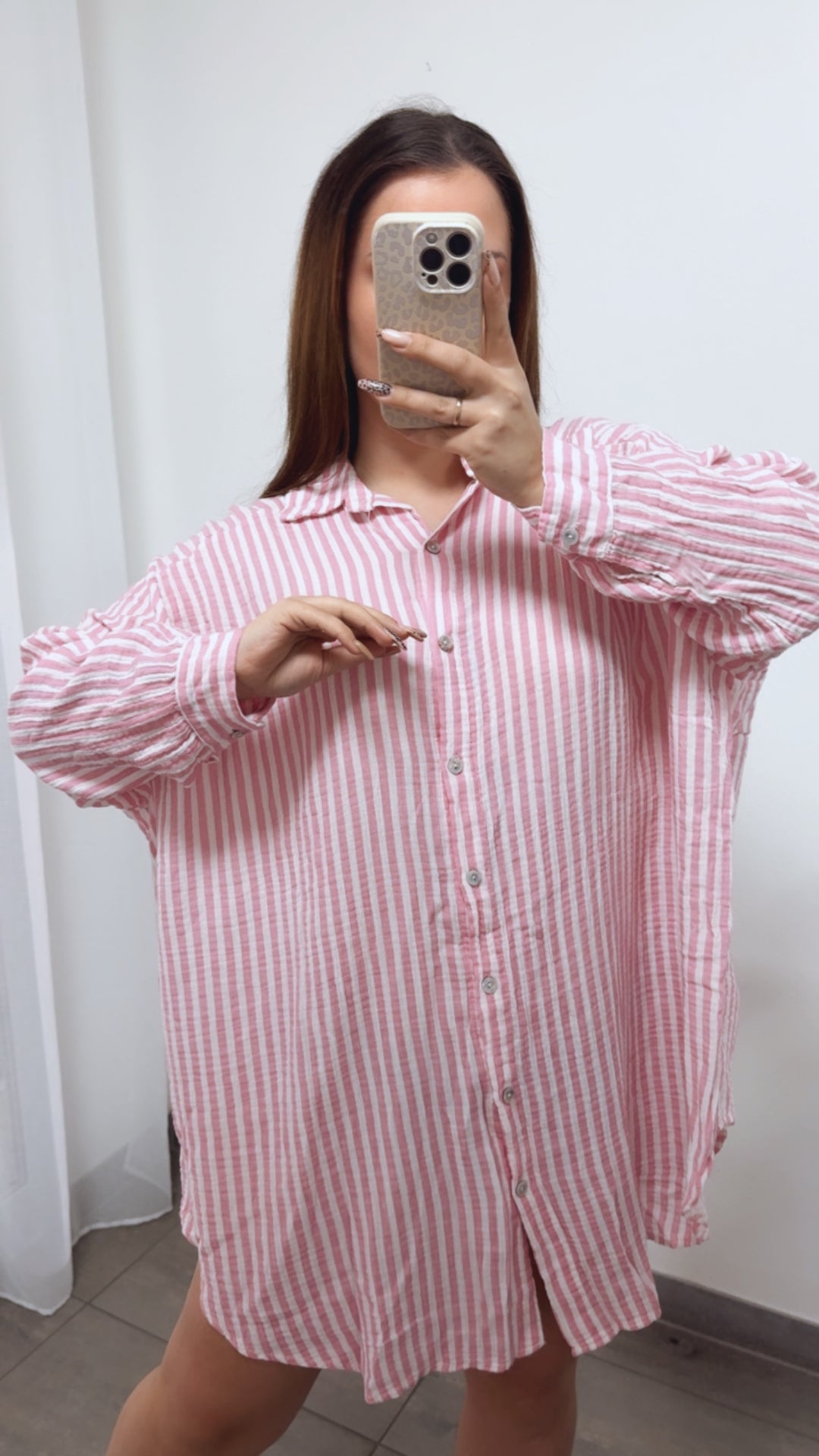 STREIFEN LANGE Musselin Bluse / rosa - weiss Art. 14297